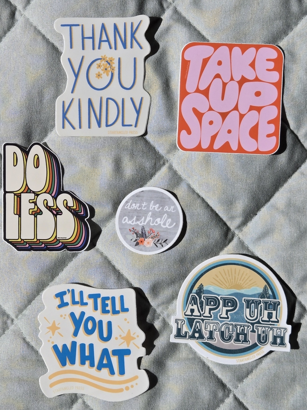 Assorted Vinyl Phrase Sticker Pack - Colorful Retro Designs